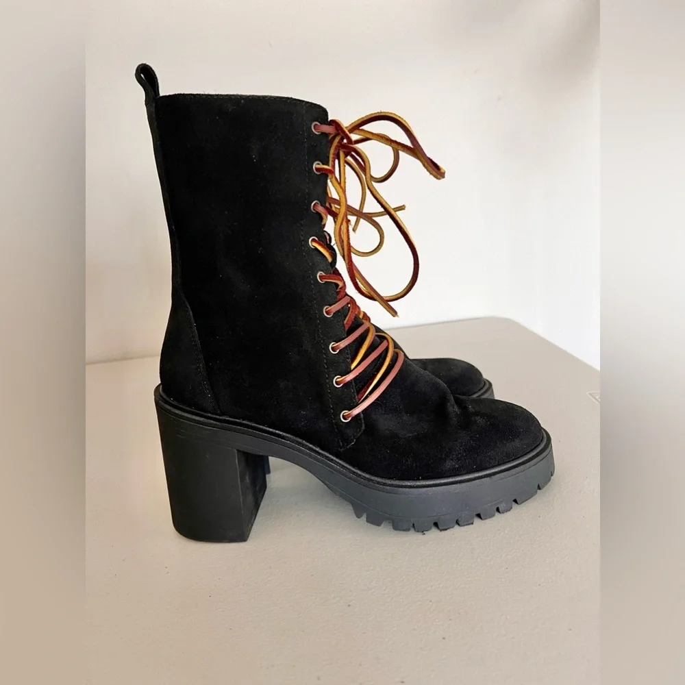 Free People Dylan Lace Up Chunky Mid Calf Suede Boots Black Women’s Size 8.5 - Picture 7 of 9